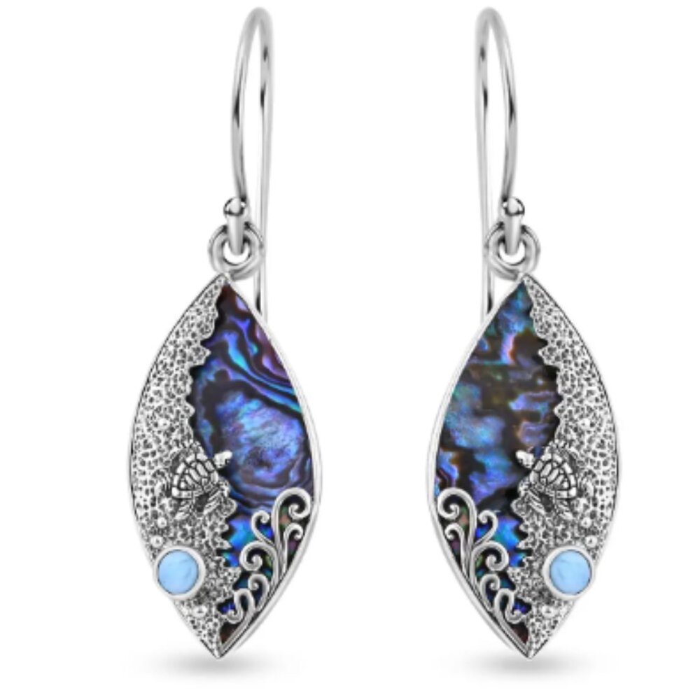 Bali Legacy Abalone Shell and Larimar Sea Turtle Earrings